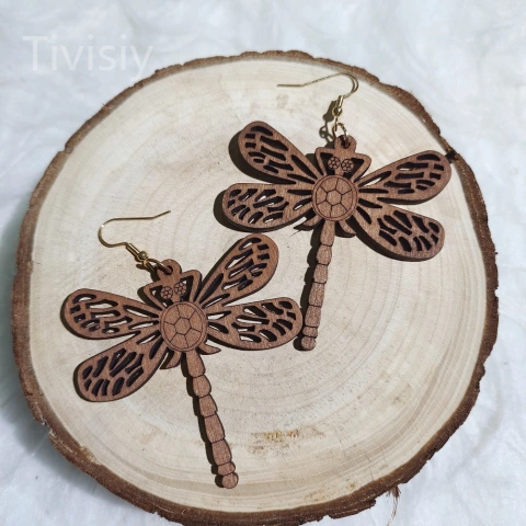 Classic Fashion Wood Dragonfly Cutout Earrings